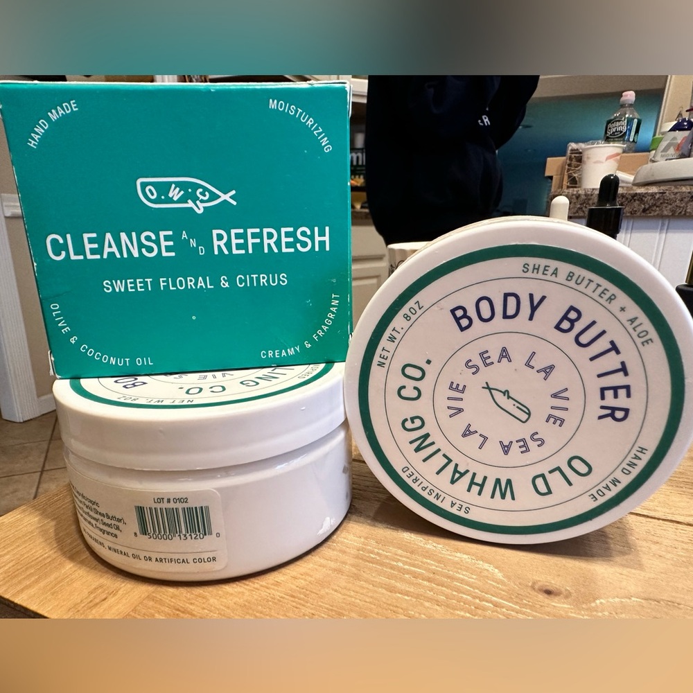 BNIB OLD WHALING CO. BUNDLE. TWO BODY BUTTERS & ONE BAR SOAP. SEA LA VIE SCENT.
